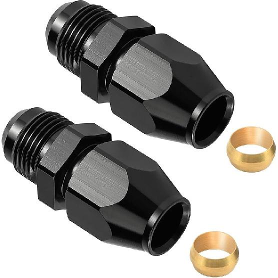 EVIL ENERGY 6AN Male to 3/8" Hardline Compression Fitting Adapter Aluminum Black 2PCS