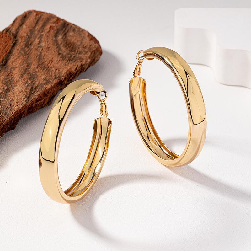 Exaggerated Geometric Metal Hoop Earrings with Smooth Round Design for a High-End, Simple, and Bold Look