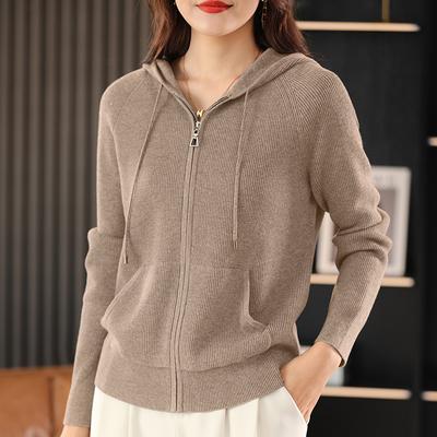 Autumn Winter Zipper Open Cardigan Sweater Women Loose Bottom Hat Knitted Wear Age Reduction Base Layer Hooded Outerwear