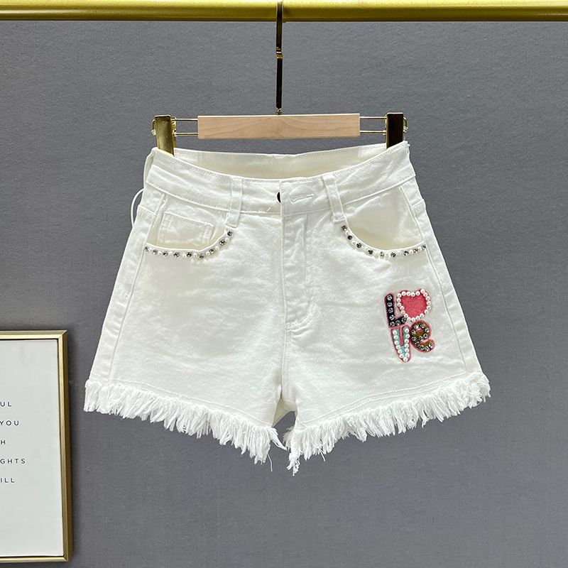 

Raw Hem High Waist Silm Slim Looking European Goods Denim Shorts White EUR29