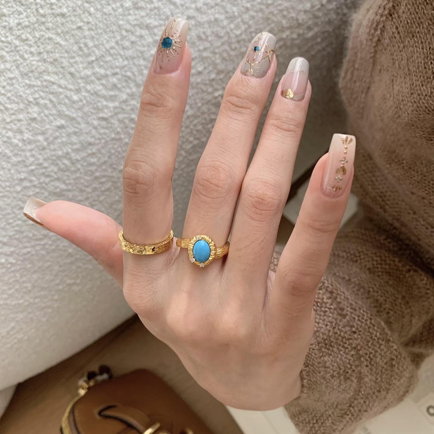 Medieval Retro Brushed Blue Pine Necklace Ring Women S Light Luxury Beautiful White Ring