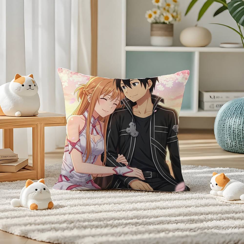 Sword Art Online Goddess Stacia Asuna Plush Pillow Cover Soft Short Plush Cushion Cover For Sofa Bedroom Home Decor Gift