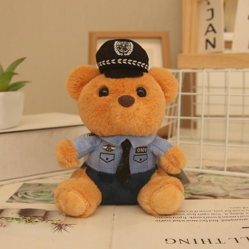 Cute cute traffic police bear pendant plush toy doll fire police bag pendant keychain doll