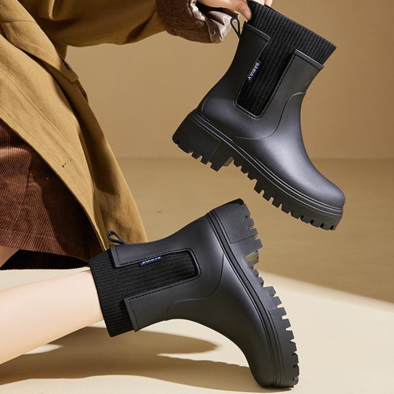 Women's Rain Boots Womens Mid Tube Wear Resistant Rubber Shoes Waterproof Non Slip Women Boots Slip On Zapatos De Mujer
