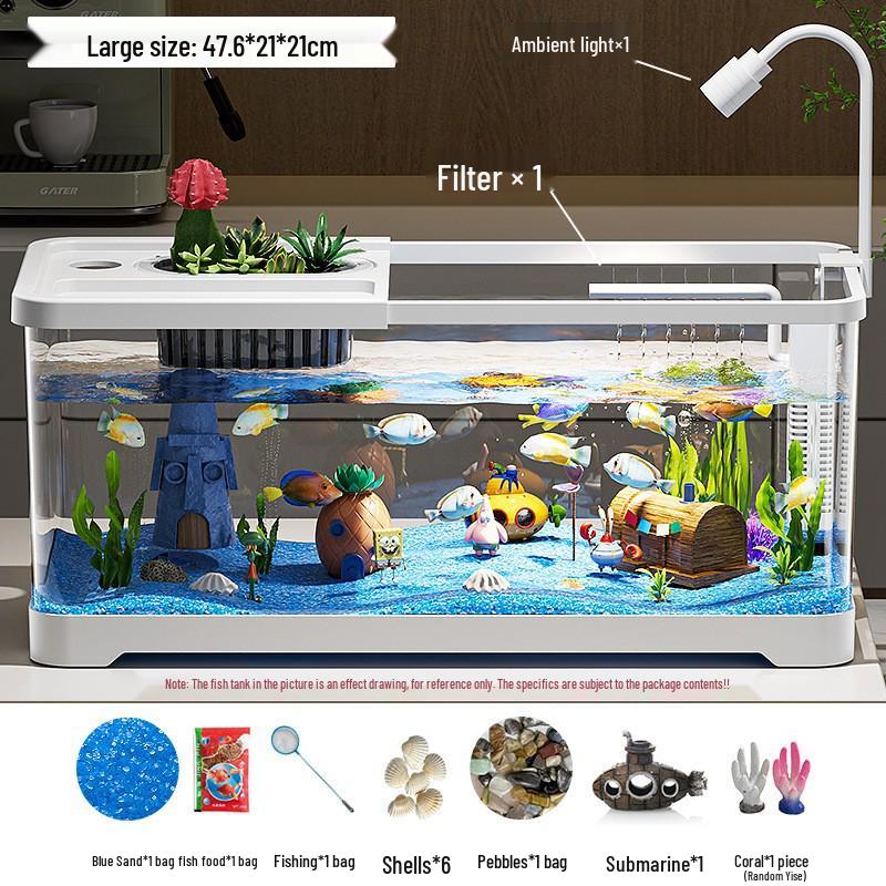Premium Desktop Aquarium with Ecological Filtration and Oxygenation - High Transparency Fish and Turtle Tank for Home or Office