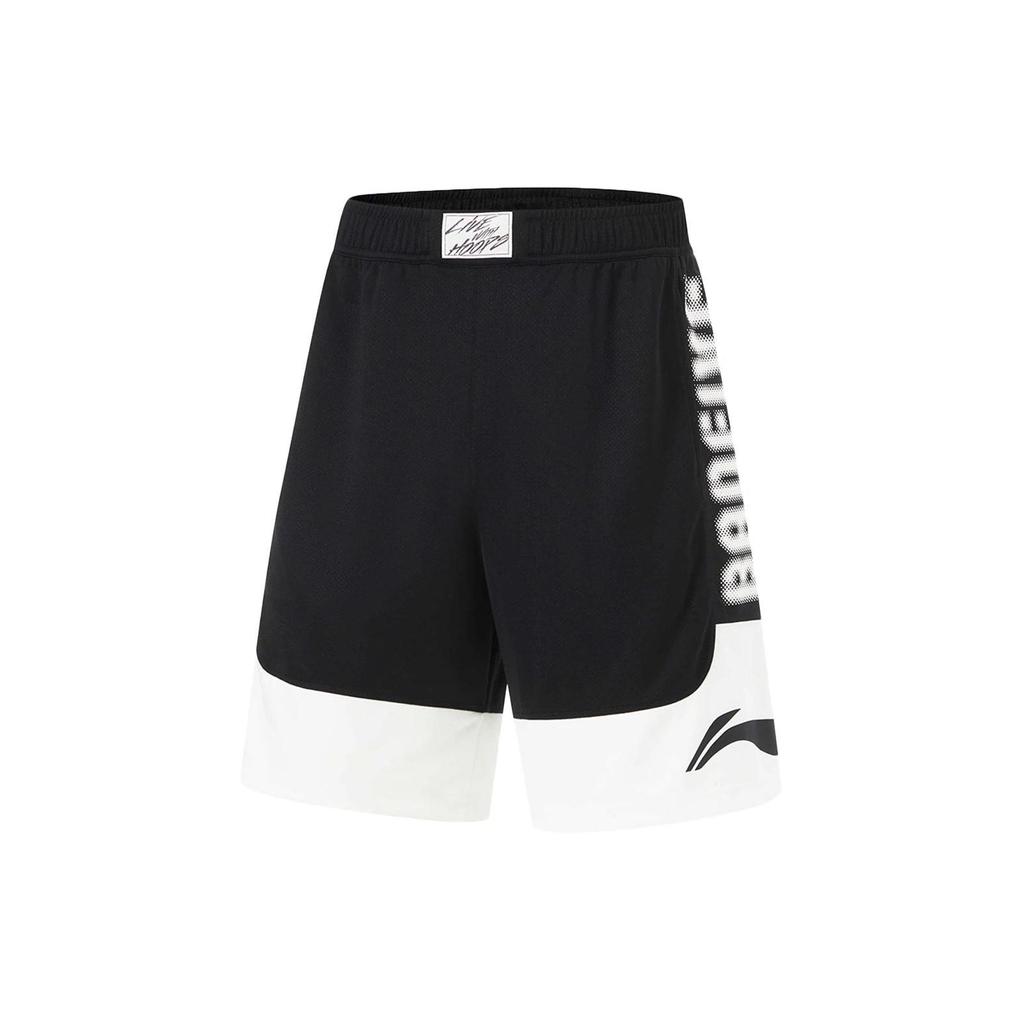 Li Ning Bad Five Spliced Letter Mid Waist Breathable Straight Leg Sports Shorts Men Shorts Black Off-White AAPU113-1