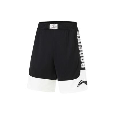 Li Ning Bad Five Spliced Letter Mid Waist Breathable Straight Leg Sports Shorts Men Shorts Black Off-White AAPU113-1