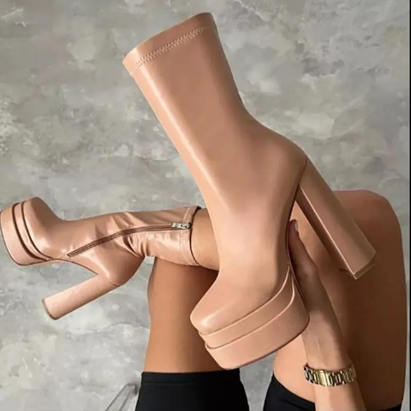 Woman Shoe  New in Fashion Platform Boots Ladies High Quality Luxury Women Leather Boots Super High Heels Boots Women