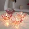 Modern Style Pink Flower Candle Holder Glass Candlestick Crafts Home Decoration Wedding Table Decor Crystal Candle Container