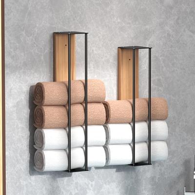 A Towel Storage Rack, Wooden Board, and Metal Wall Mounted Design, Suitable for Home Bathrooms