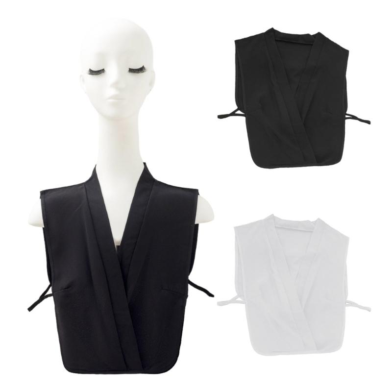 Women Solid Color Fake Collar Detachable Blouse Sexy Cross Wrap Deep V-Neck False Collar Chiffon Half Shirt Layering Top