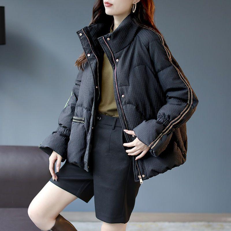 Verdickter Baumwollmantel für Damen, Winter, lockere koreanische modische Stehkragenjacke mit ausgestellten Ärmeln