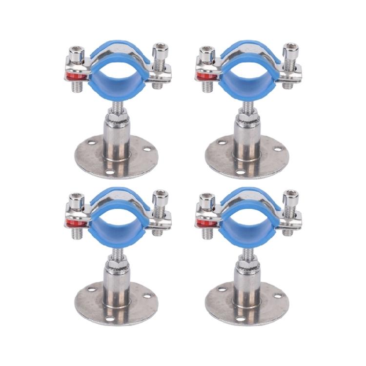 Round Base Pipe Support Bracket 4 Pack with Height Adjustment, Rubber Lined Grip and Stainless Hardware for Repairs