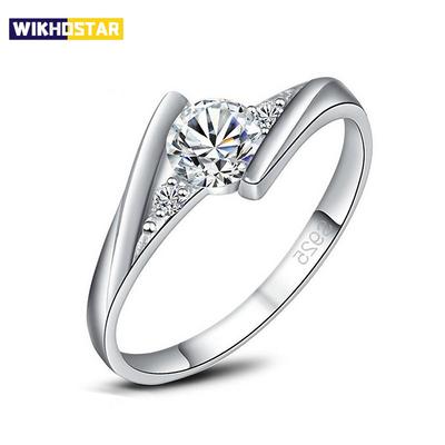 Damen Ring mit rundem Zirkonstein Vintage 925 Sterling Silber Farbe Hochzeits Schmuck Versprechen Kristall Verlobungsring für Damen