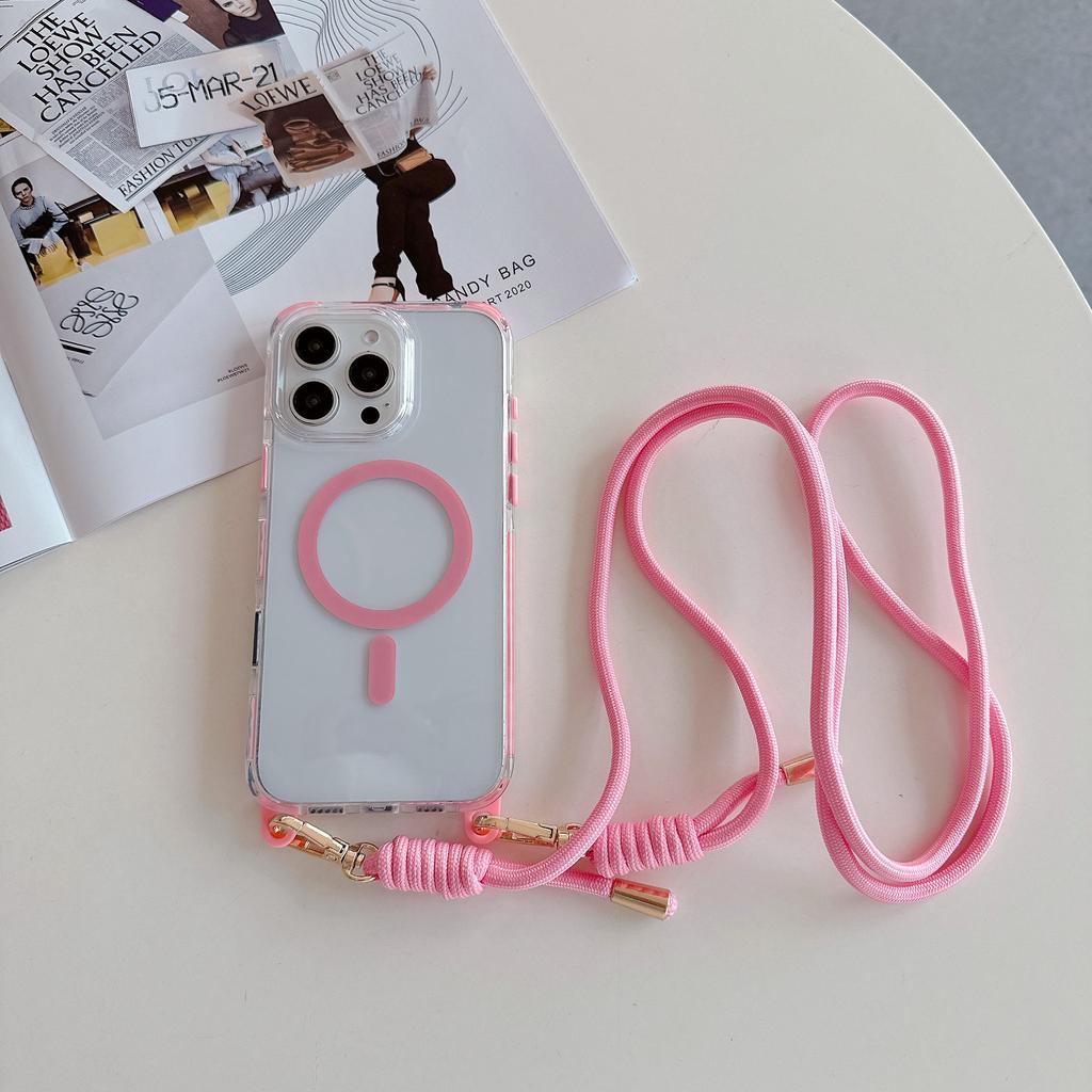 For Apple 16 ProMax Color Contrasting Anti Slip Edge Case for IPhone 15 Strong Magnetic 14 Hanging Rope Phone Case