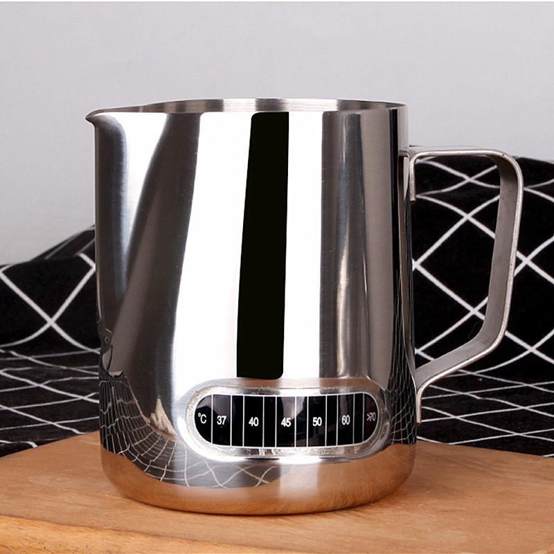 Stainless Milk 600ml Jug Frothing Frother Coffee Latte Container Hermometer