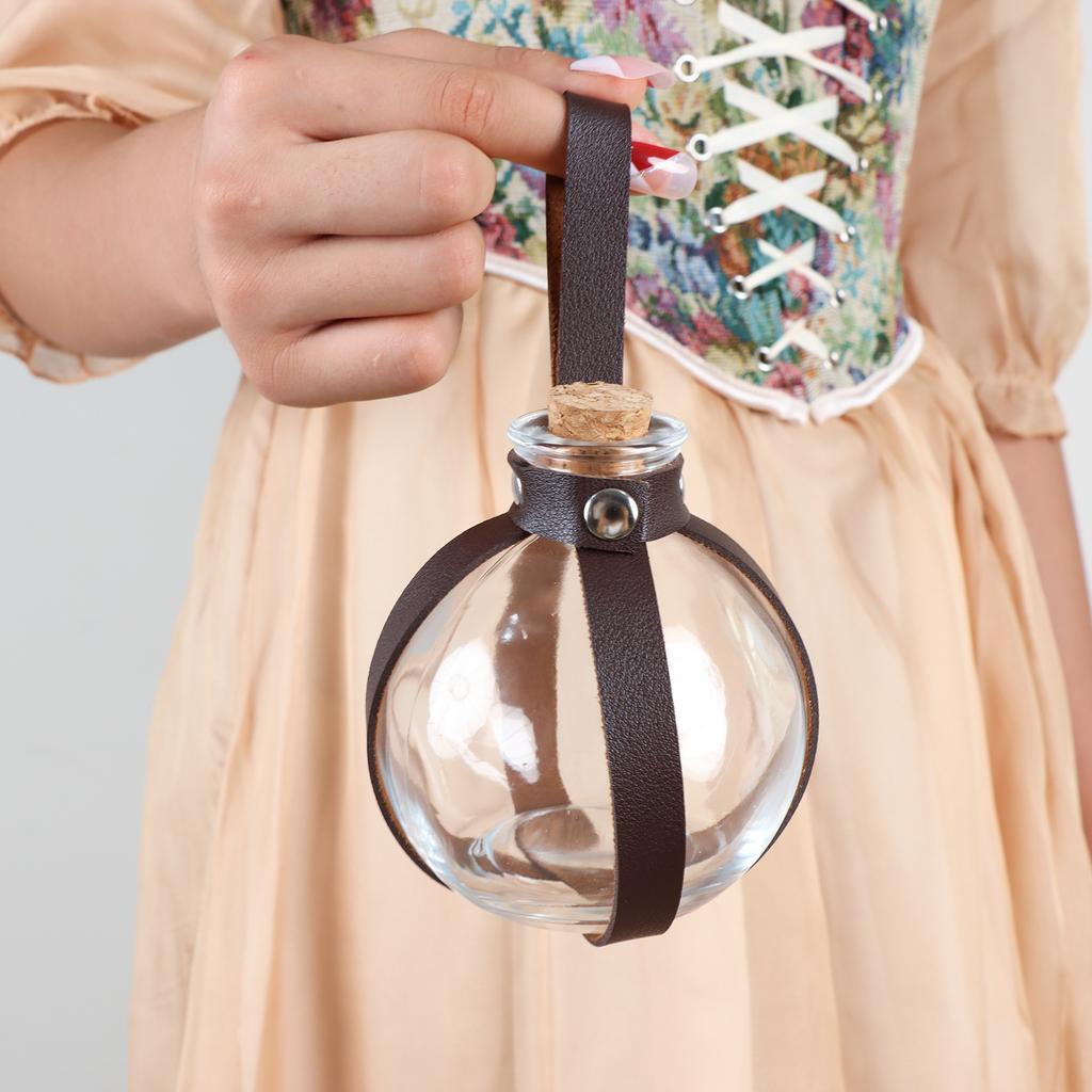 Dark Magic Potion Bottles Witch Potion Glass Holder with Cork and Faux Leather Strap with Holster Loop Role Play Accessories