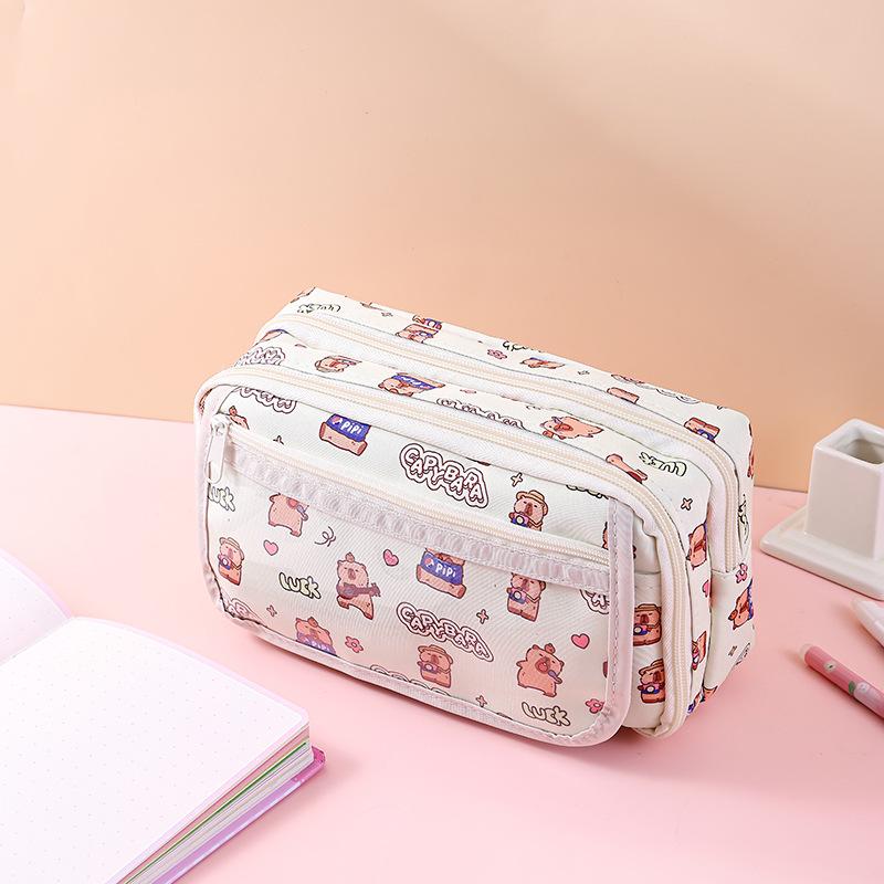 Cartoon Cute Capybara Pencil Case Students Multi-Functional Pen Bag Stationery Storage Box Large Capacity Stationery Box