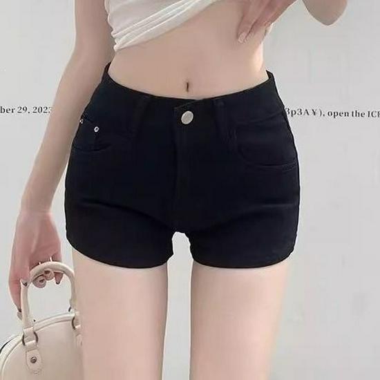 Women s Summer 2026 Low-Rise Black Denim Ultra-Shorts: Sexy European-American Style Hip-Hugging Petite Hot Pants 2XL