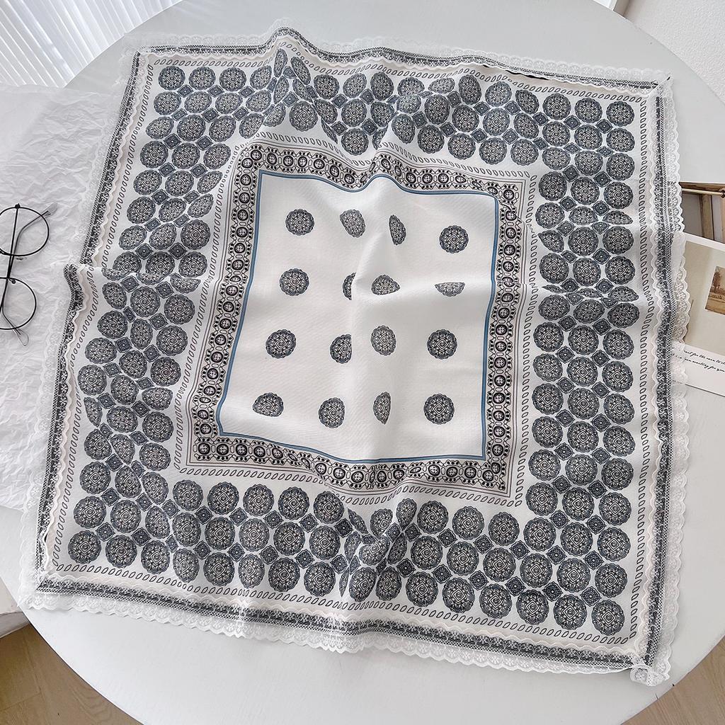 Spring And Summer Versatile Decorative Silk Scarf Polka Dot Pattern Lace Small Square Scarf Multi-Functional Headscarf Tied Hair Band