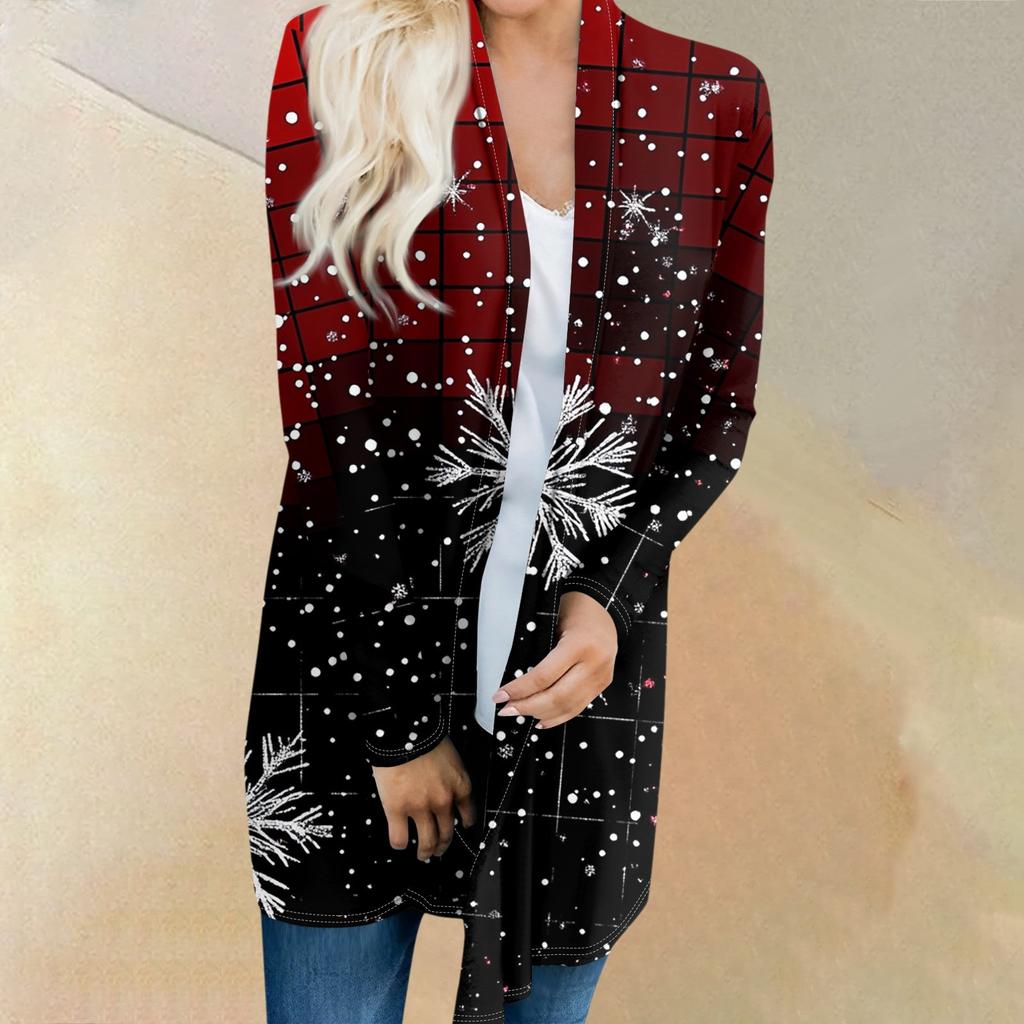 Women's Fashion Casual Christmas Tree Printed Mid-Length Cardigan Jacket