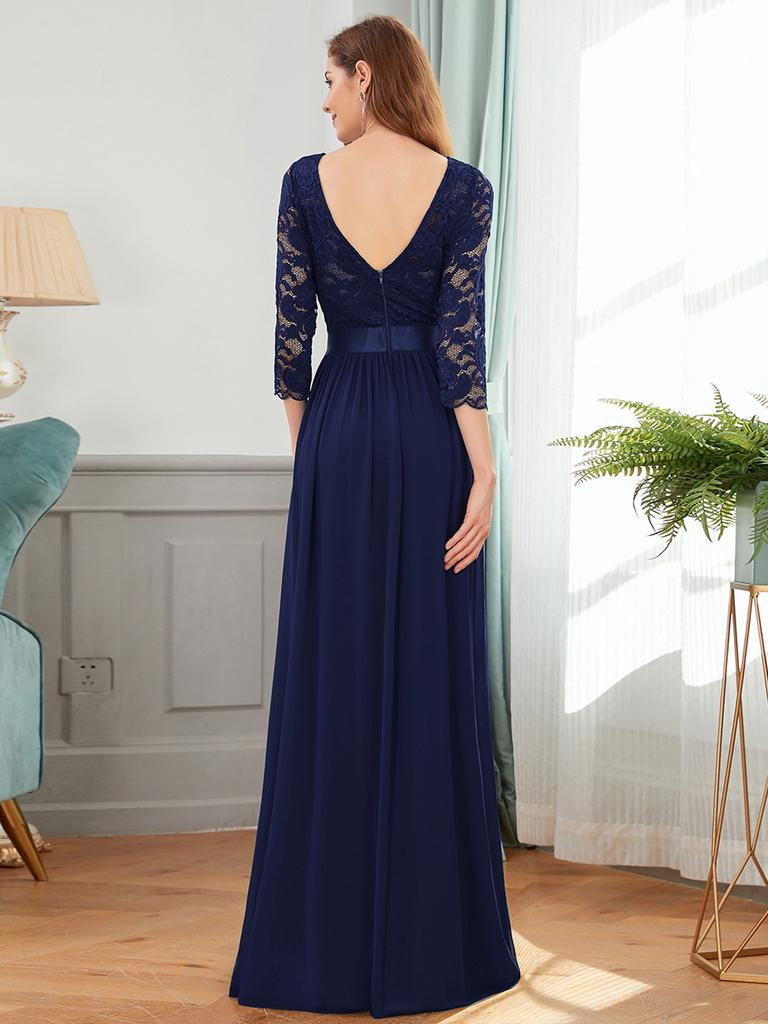 Ever-Pretty Damen-Maxi-Kleider für Hochzeitsgäste, elegant, 3/4-Ärmel, Empire-Taille, Spitze