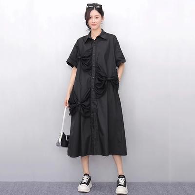 Bow Mesh Single Breasted Lapel Female Dress HQQ2458