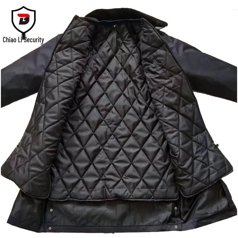 Military-Style Extra Long Reflective Winter Overcoat - Cold-Proof Security Guard Uniform with Cotton Insulation