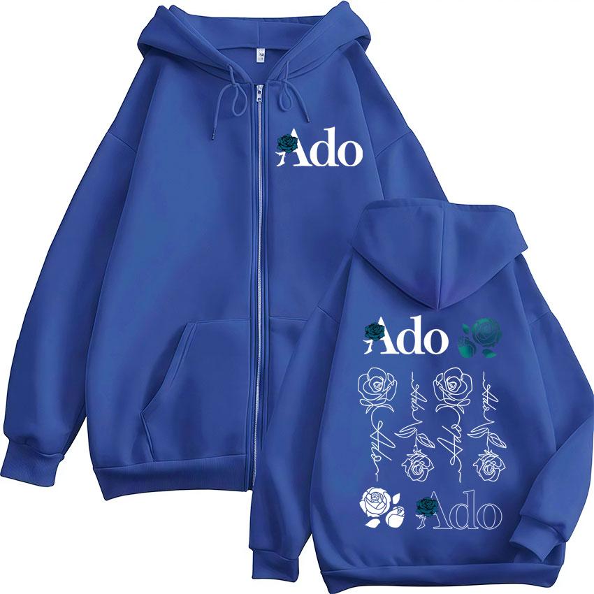 Ado Blue Rose World Tour Hibana Merch Felpe con Cerniera Abbigliamento Uomo Donna Moda Felpe con Zip Giubbotti Hoodie Casual