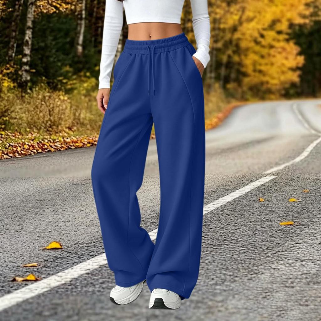 Women's Fashion Button and Zip Wide Leg Joggers with Elastic Waistband