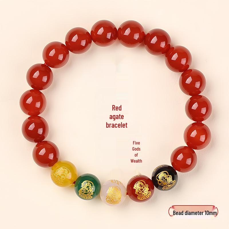 Natural Five-Color Agate God of Wealth Bracelet – Unisex Jewelry