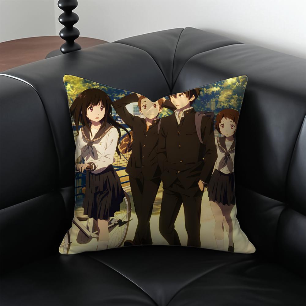 H-Hyouka Pillow Japanese Anime Peripheral Cushion Cover Pillow Case Anti-Dustmite Invisible Zipper Silky Plush Cushion