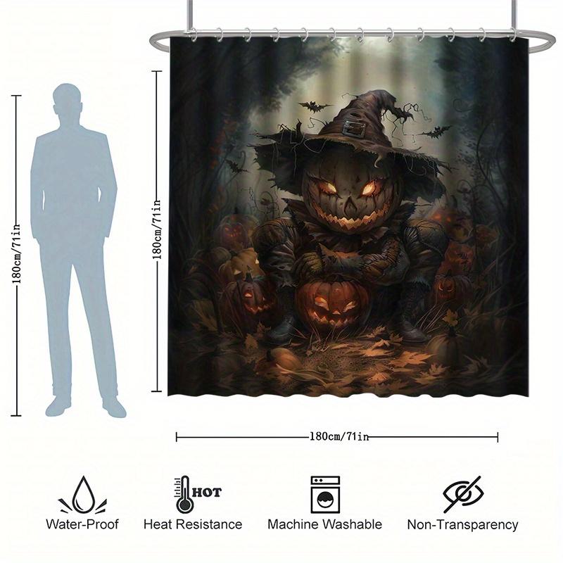 Halloween Pumpkin Head Shower Curtain Set - Includes 12 Hooks, Polyester Fabric, Bathtub Partition, Modern Bathroom Decor