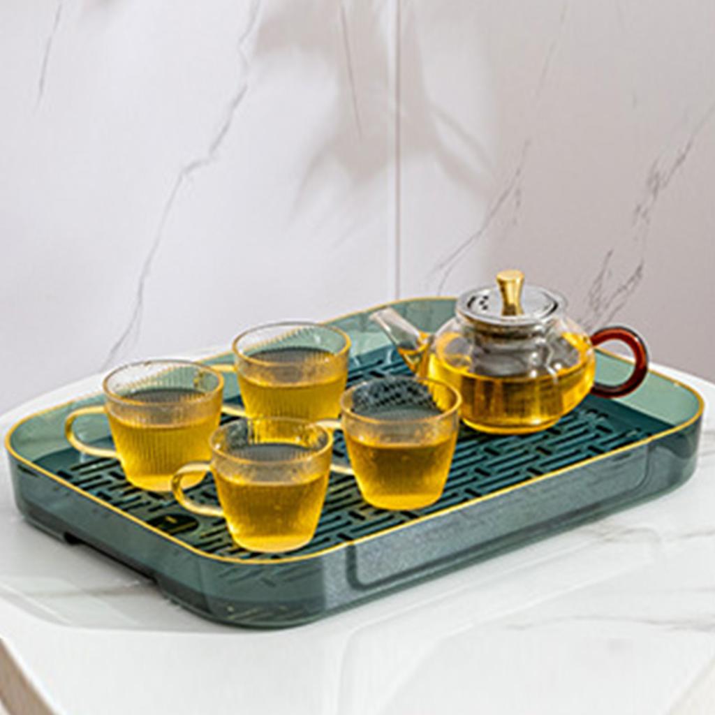 Dish Drain Tray Clear Rectangular Simple Appearance Plastic Double Layer Tea Tray for Kitchen Living Room
