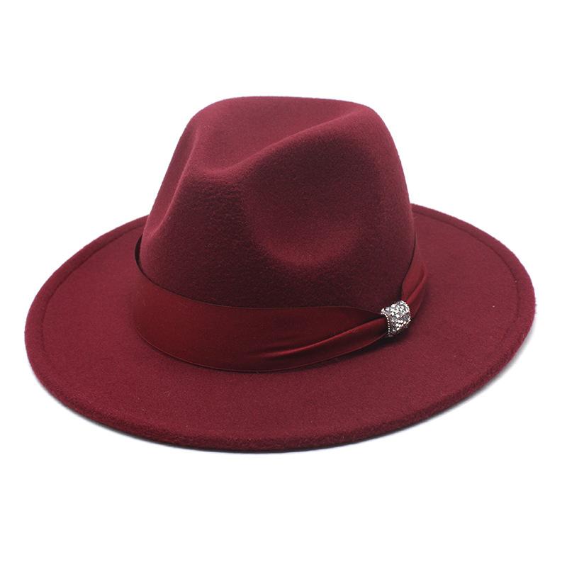 New Fashion Women Men Wide Brim Felt Jazz Fedora Hats Solid Color Party Trilby Wedding Hat Autumn Winter Hats 56-58-60CM