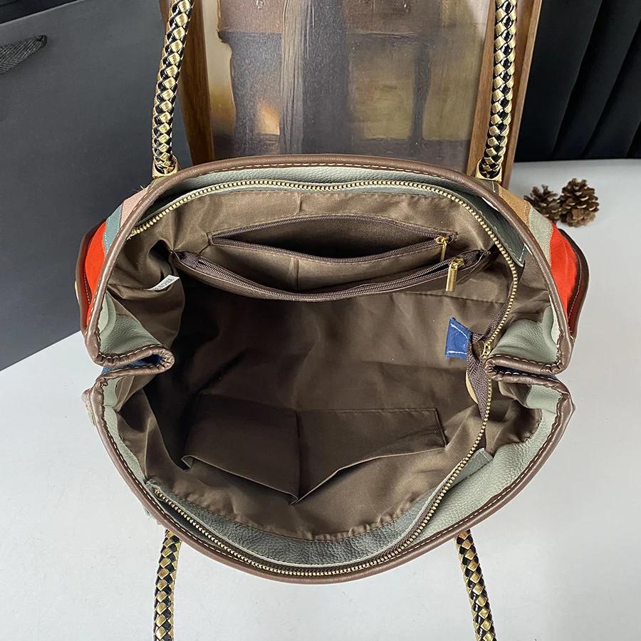 New Tote Women'S Handbag, Large Capacity Genuine Leather Flower Shoulder Bag, Cowhide Commuting Crossbody Bag