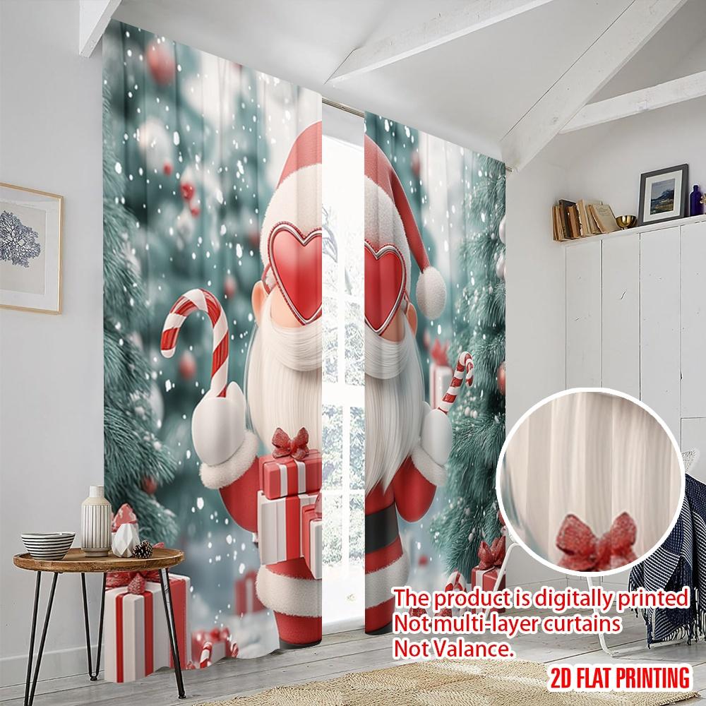 2pcs,2D Plane Printing Minimalist Curtains Cute Santa Claus Heart Glasses (3) Polyester (without Rod) Gifts Ldeal for Bedroom