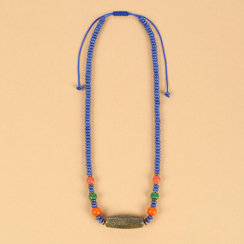 Xizang Dzi Bead Agate Coral Necklace Tibetan Men's and Women's Retro Long Clavicle Chain Tibetan Accessories