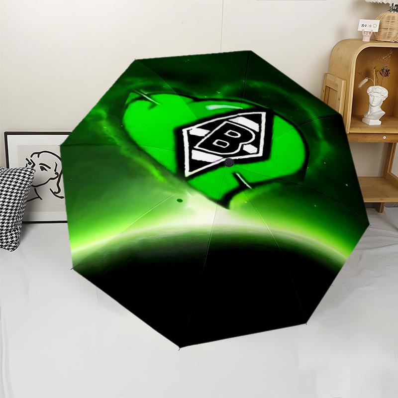 Borussia Monchengladbach logo Print Automatic Umbrella, 8 Rib Iron Frame, Plastic Handle, Suitable for Outdoor Travel &Daily , Ideal Gift