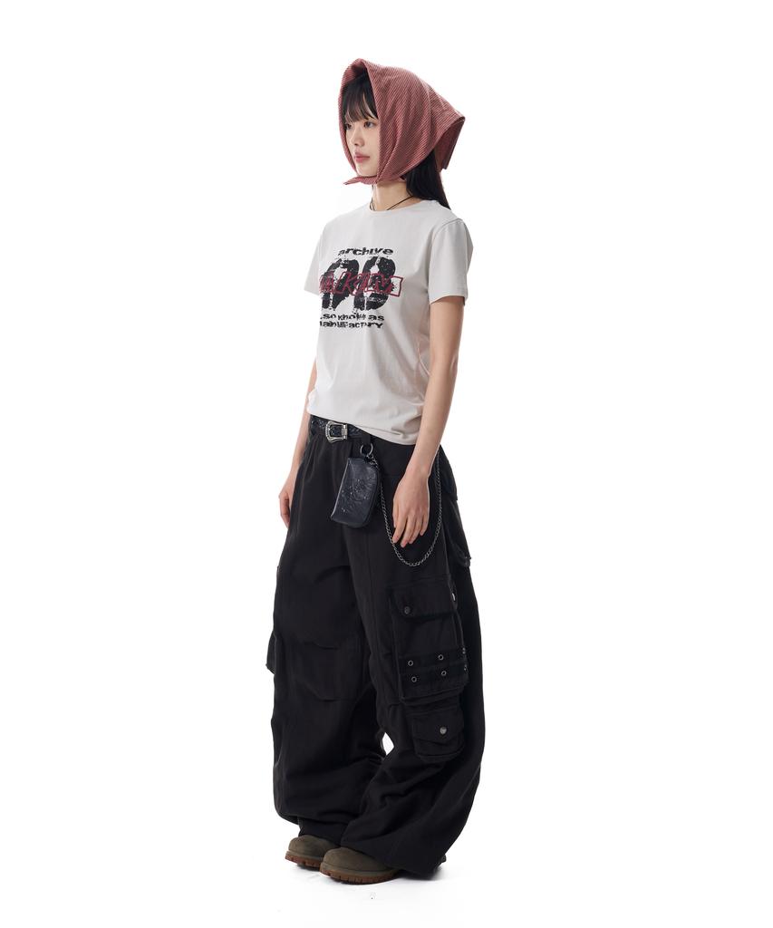 AAKAM 98 Knee Pin-Tuck Contrast Cargo Pants (Black)