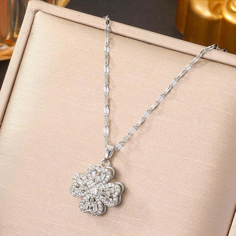 Rotatable Sunflower Pendant Necklace U Geometric Titanium Steel Light Luxury