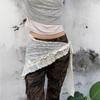 Spring 2025 Korean Jacquard Midi Skirt with Lace Ruffle, Tie Detail, and Scarf Hip Flap