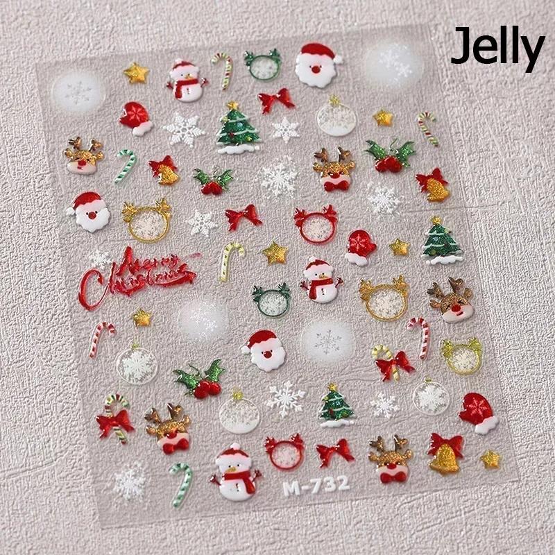 Gold Stamped White Christmas Tree Snowflake 3D Self Adhesive Nail Art Stickers Santa Claus Elk Xmas Cartoon Cute Manicure Decals