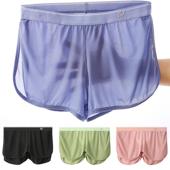 Men Home Shorts Solid Color Bouncy Loose Breathable Fine Mesh Underwear Quick Drying