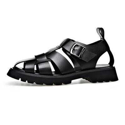 FashionBig Size Cow Leather Roman Sandals for Men 2024 Summer Designer Hallow Out Platform Shoes Male Fashion Casual Black Sandals Man