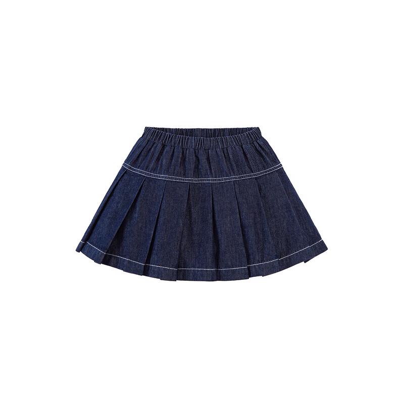 minibala Girls' Preppy Denim Pleated Skirt