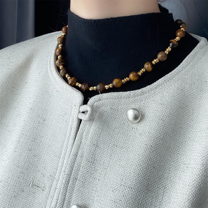 Meier Tiger's eye beaded necklace - luxurious, high-end, vintage, unique, versatile, and elegant choker