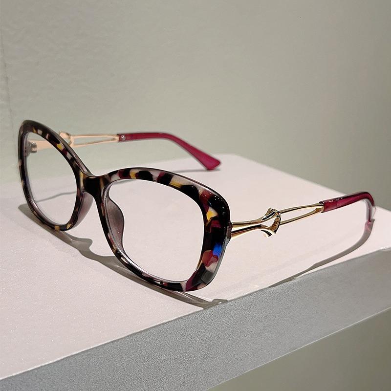 Metal Hollow-out Frame Anti Blue Light Cat Eye Eyeglasses Men Women Fashion Splicing Color Large Frame Street Photography Glasses