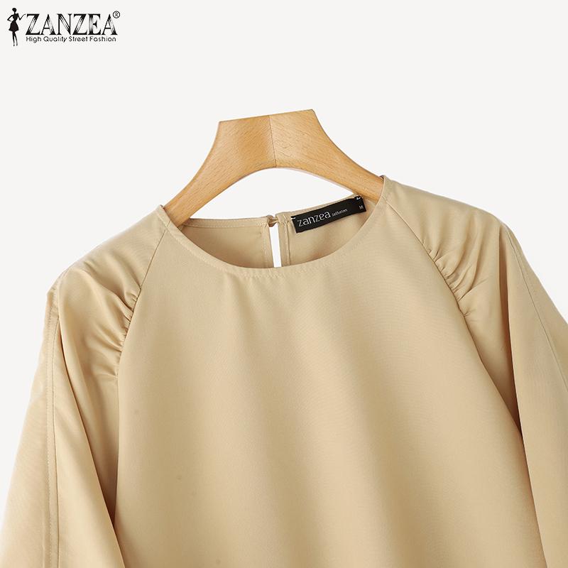 ZANZEA Women Casual Round Neck Solid Color 3/4 Sleeve Loose Blouse