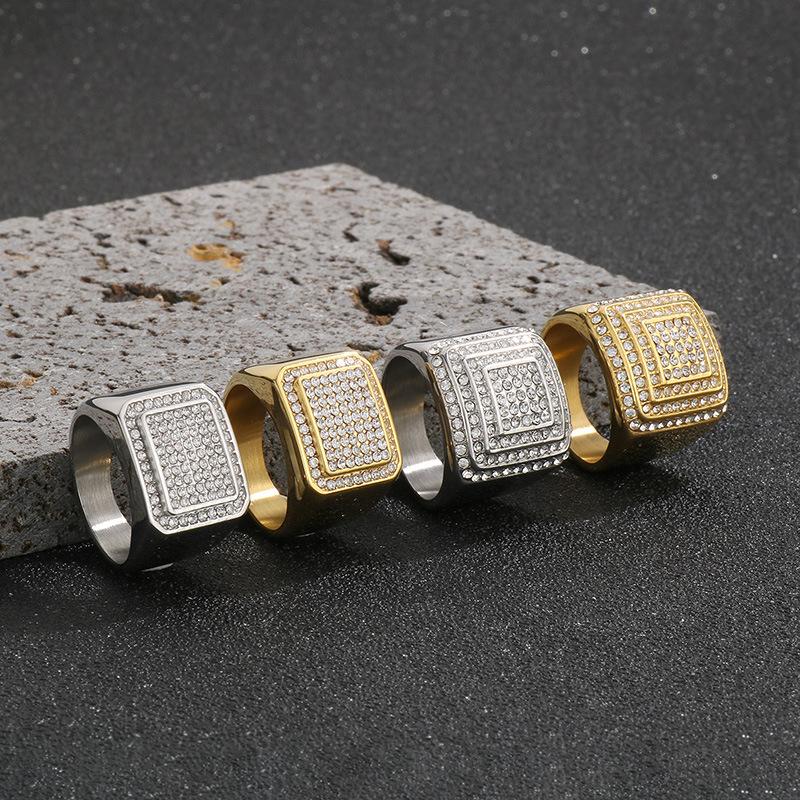 Men's Stainless Steel Simple Micro Pave CZ Square Ring Half Eternity Ring Hip Hop Jewelry Gift